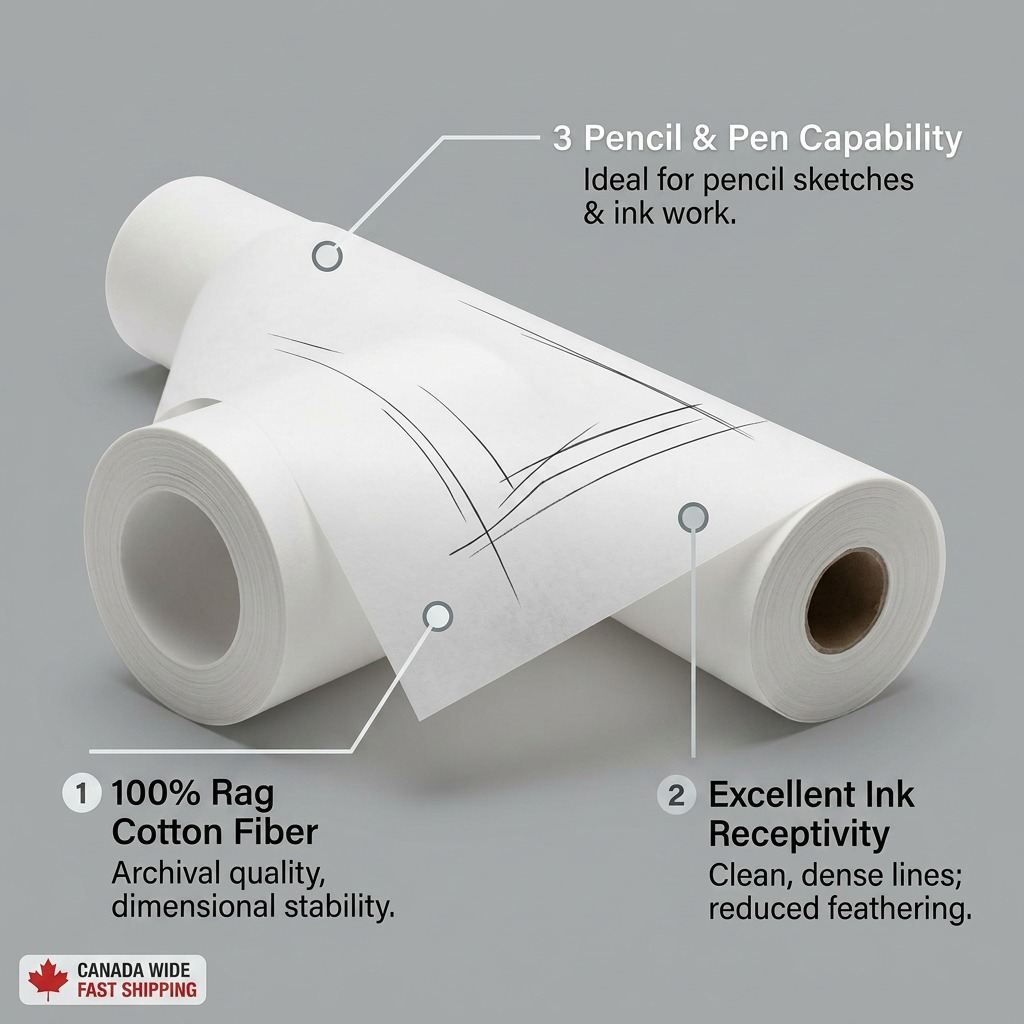 PDP visual matrix image 6 for STAEDTLER Vellum showing a roll with concise feature callouts.