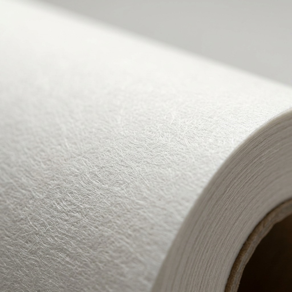 An extreme macro photograph showcasing the translucent, fibrous texture of the STAEDTLER vellum paper from a product roll.