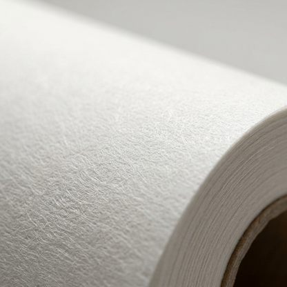 An extreme macro photograph showcasing the translucent, fibrous texture of the STAEDTLER vellum paper from a product roll.