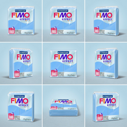 An e-commerce variant matrix displaying nine identical packages of Staedtler Fimo Effect Blue Agate clay from different angles against a clean background.