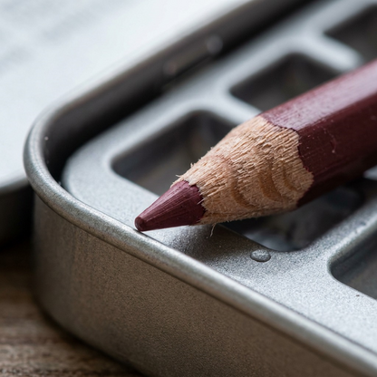 A detailed macro photograph showing the precise texture and concentric rings of the sharpened pencil point and wood casing.