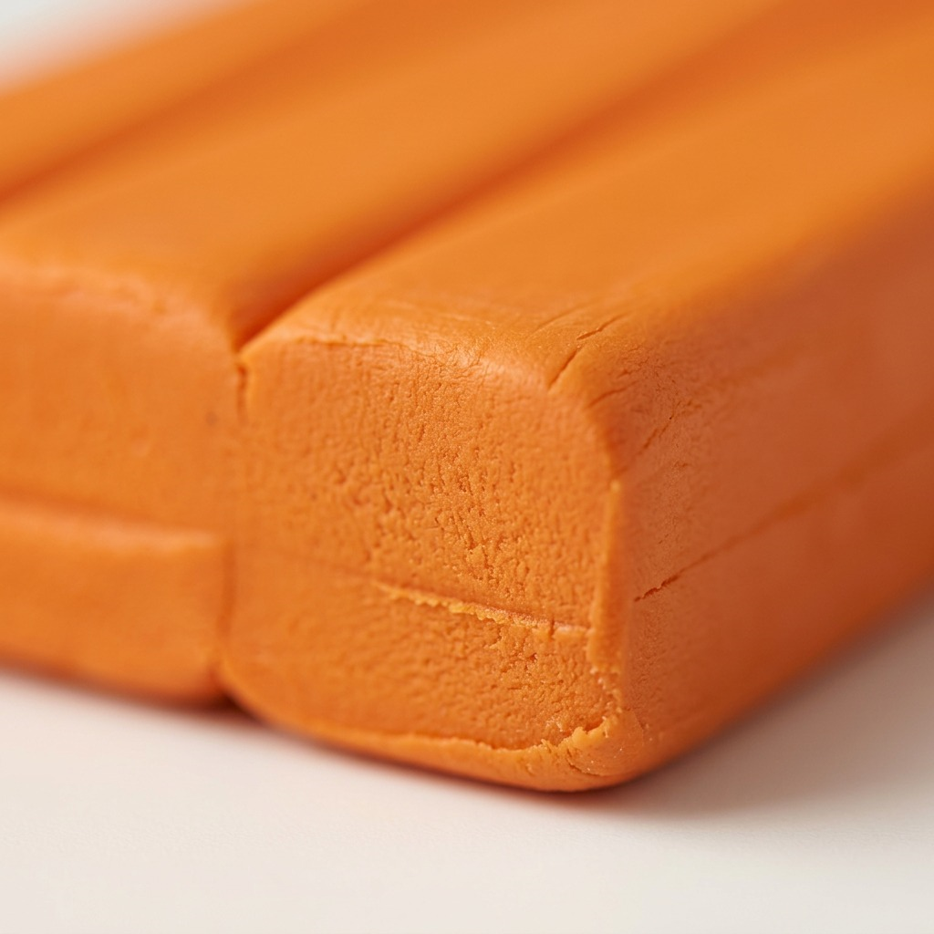 Extreme close-up of a Staedtler Fimo soft clay block showing its matte, uniform texture.