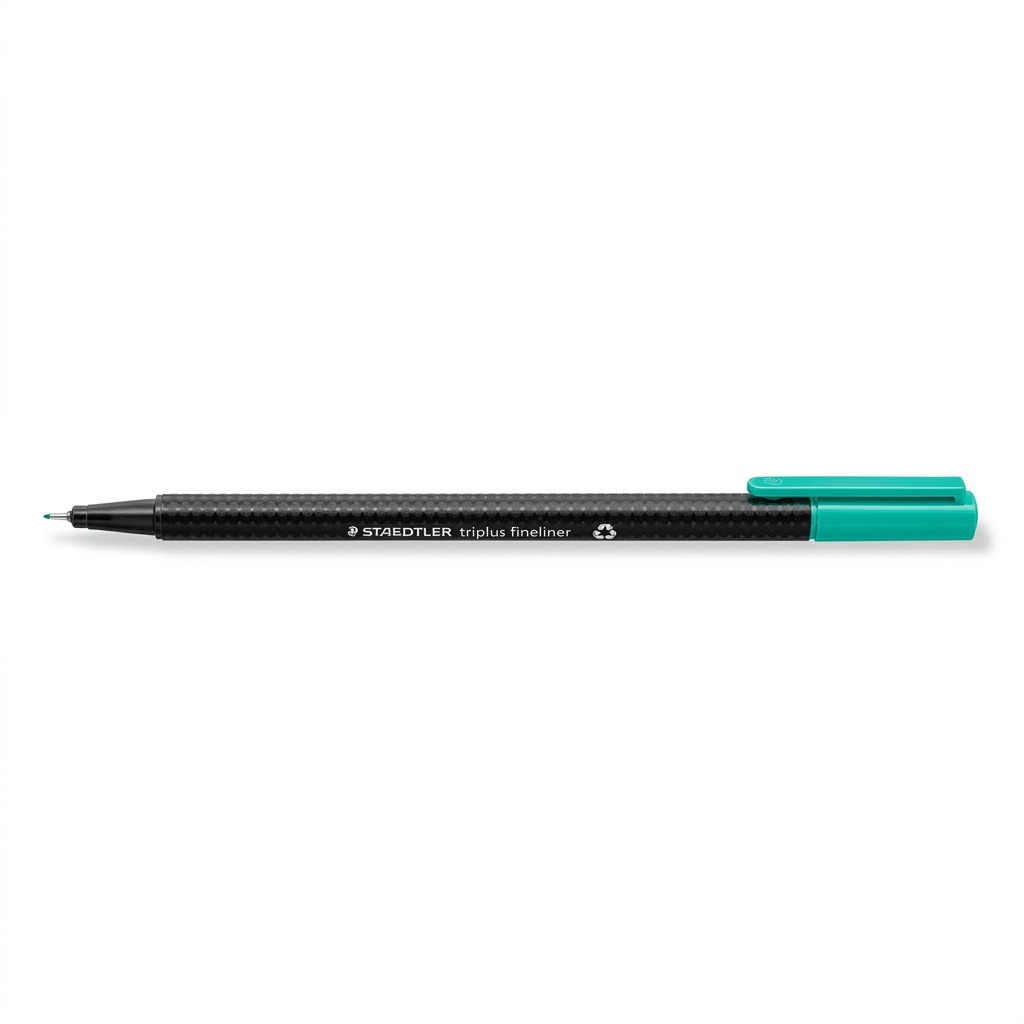 STAEDTLER Triplus Fineliner in willow green with a black textured grip, pure white background.