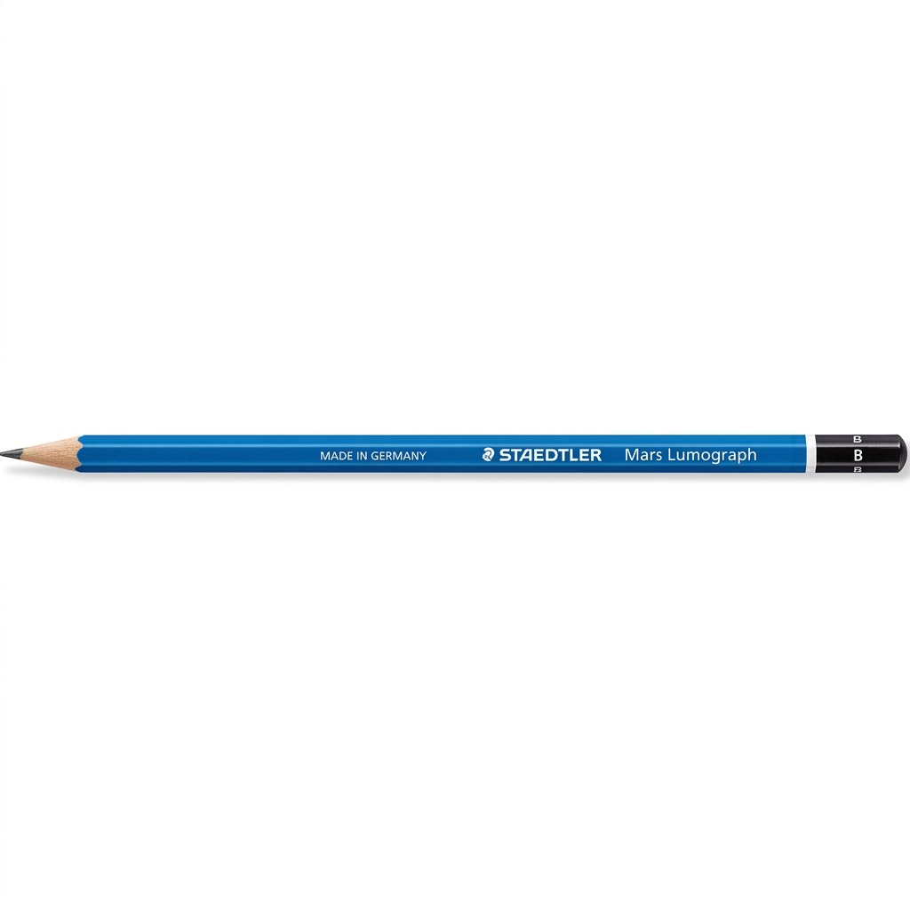 Pure hero shot: STAEDTLER Mars Lumograph B drawing pencil (100-B-M, 4007817104132), centered on white.