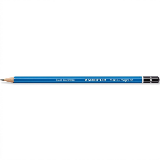 Pure hero shot: STAEDTLER Mars Lumograph B drawing pencil (100-B-M, 4007817104132), centered on white.