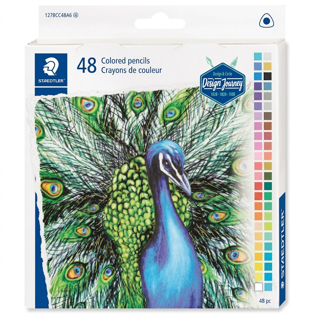 A high-resolution, pure product hero shot of the 127BCC48A6 Staedtler 48 coloured pencils set.