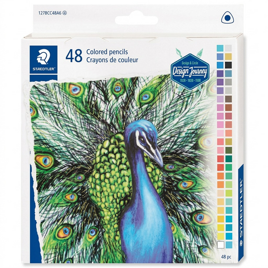 A high-resolution, pure product hero shot of the 127BCC48A6 Staedtler 48 coloured pencils set.