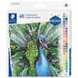 A high-resolution, pure product hero shot of the 127BCC48A6 Staedtler 48 coloured pencils set.