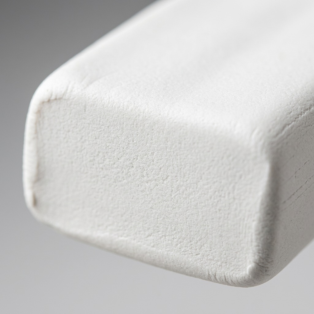 A macro photo focuses sharply on the dense, matte texture of the Staedtler FIMO soft white clay brick.