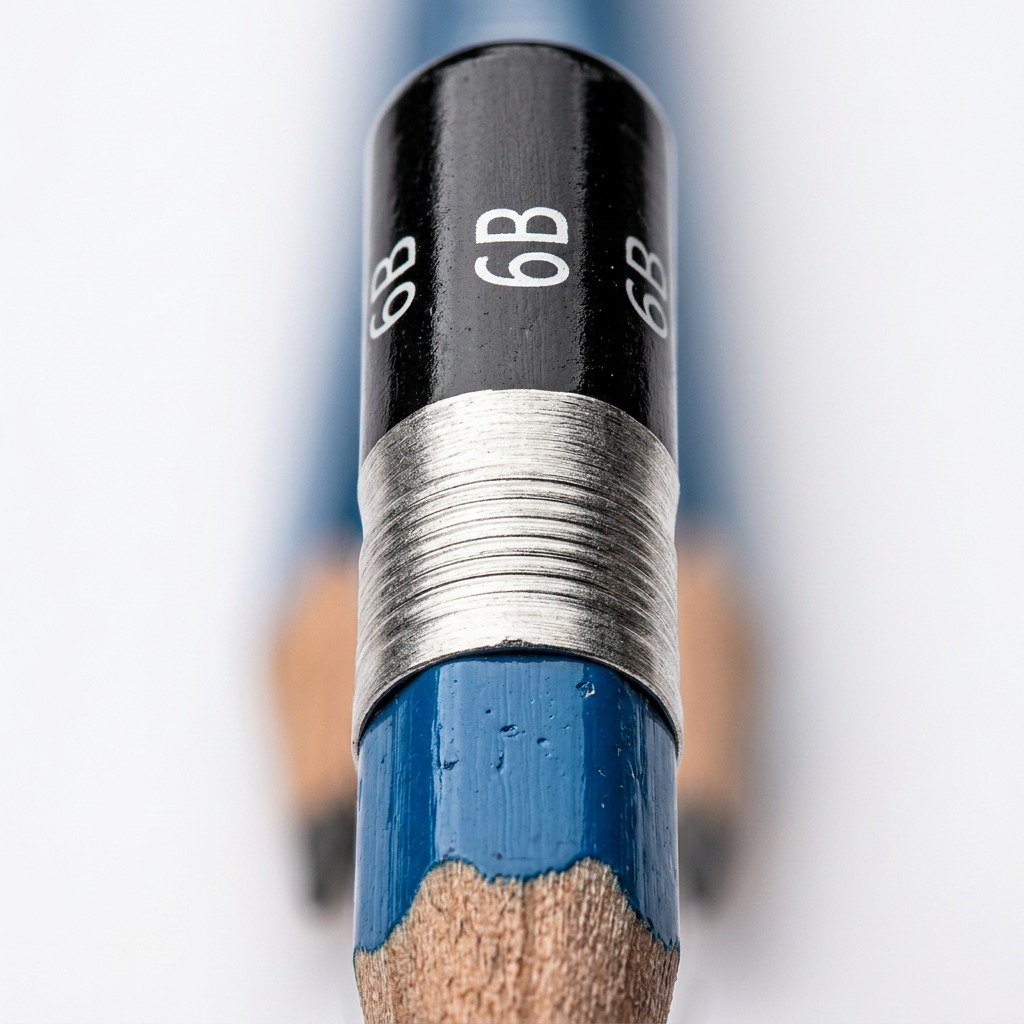 Macro shot of the STAEDTLER Mars Lumograph 6B pencil's specific rear lead grade and ferrule design.