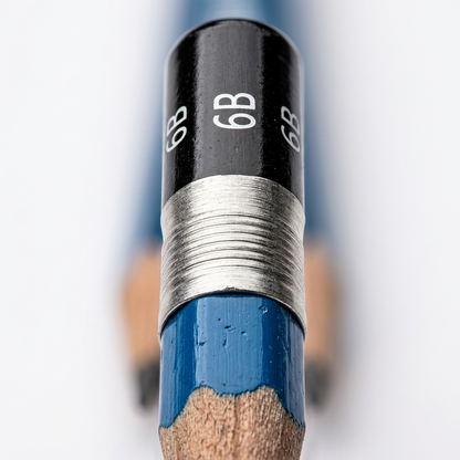 Macro shot of the STAEDTLER Mars Lumograph 6B pencil's specific rear lead grade and ferrule design.
