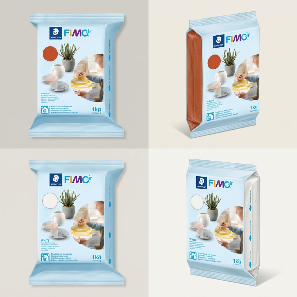 A 2x2 ecommerce grid display featuring four clean angles of the STAEDTLER Fimoair clay 1kg pack.