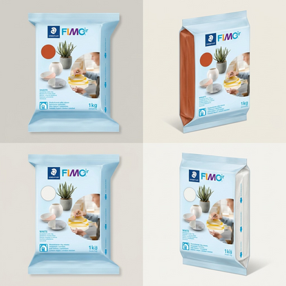 A 2x2 ecommerce grid display featuring four clean angles of the STAEDTLER Fimoair clay 1kg pack.