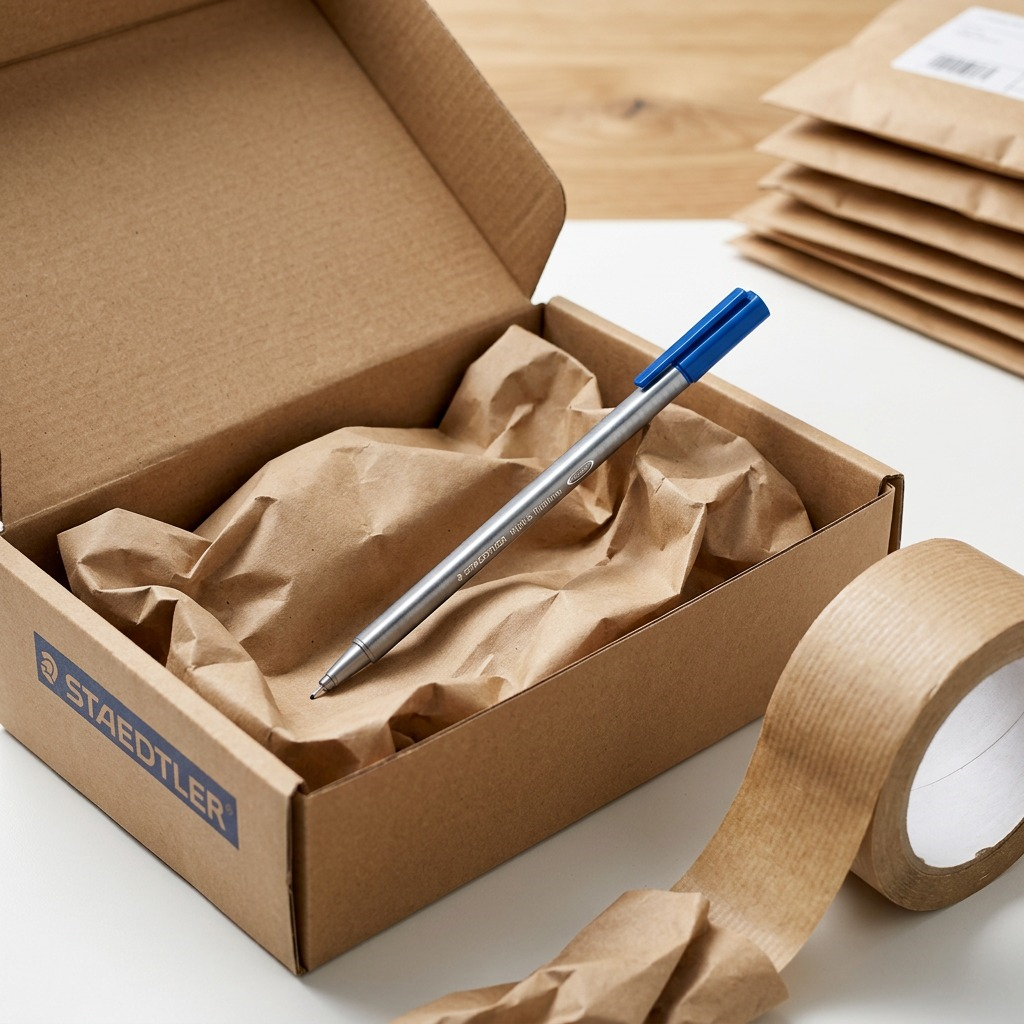 Premium, realistic unboxing shot shows the secure-packed pen with its protective material removed.