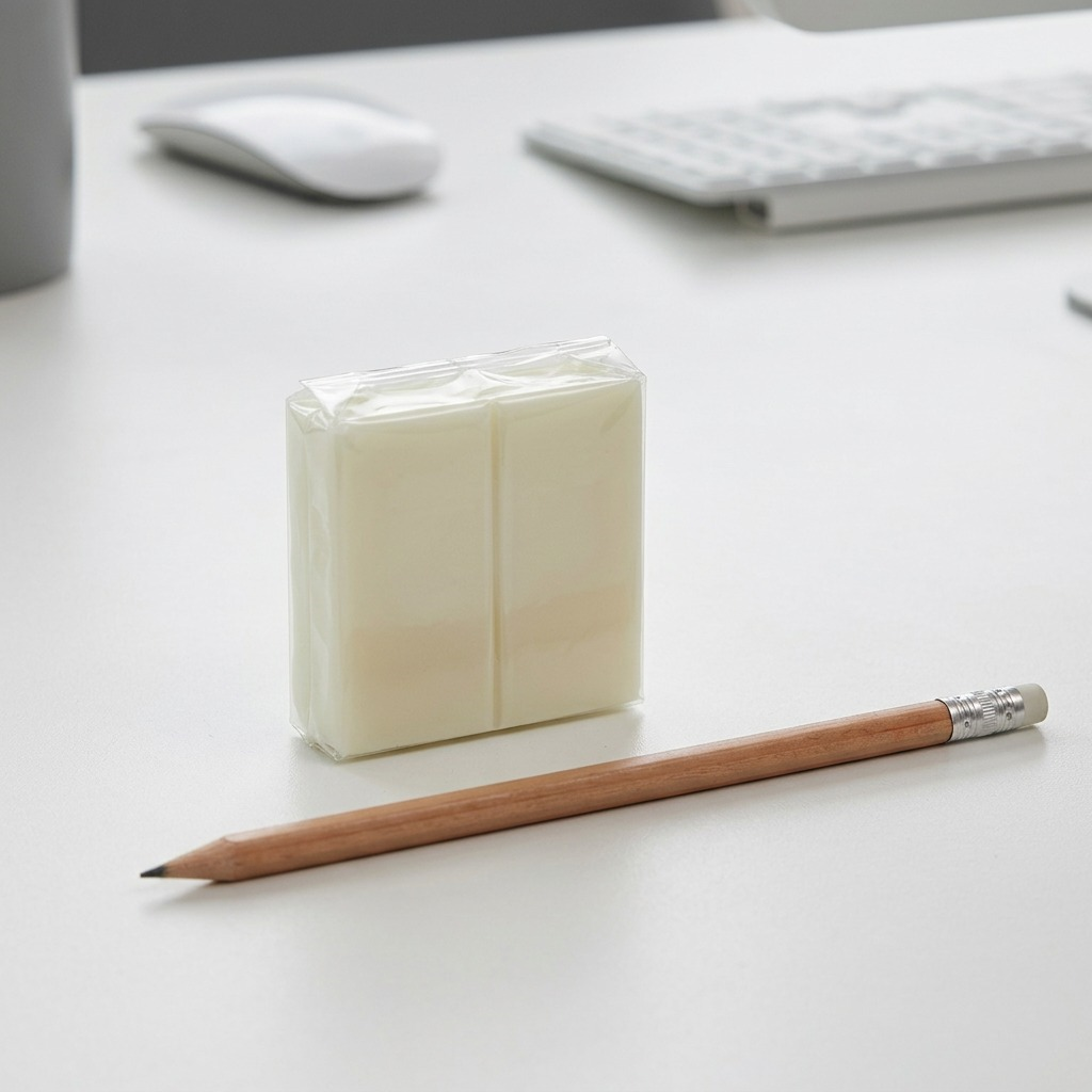 Fimo Effect clay block next to a standard yellow pencil showing the product's small size.