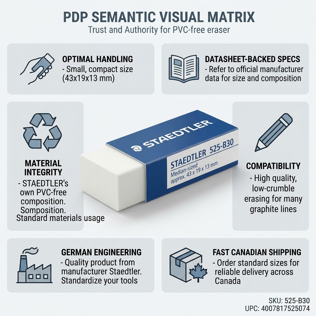 A visual matrix image demonstrating the trust and authority of the Staedtler 525-B30 PVC-free eraser, mini.