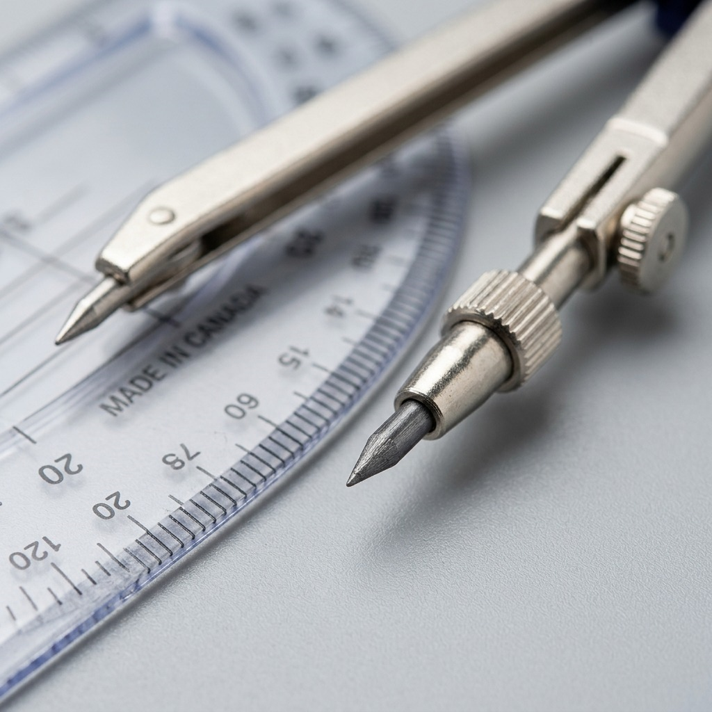 Extreme close-up of a STAEDTLER geometry compass, showing the fine serrations on the pencil graphite point for precise technical drafting.