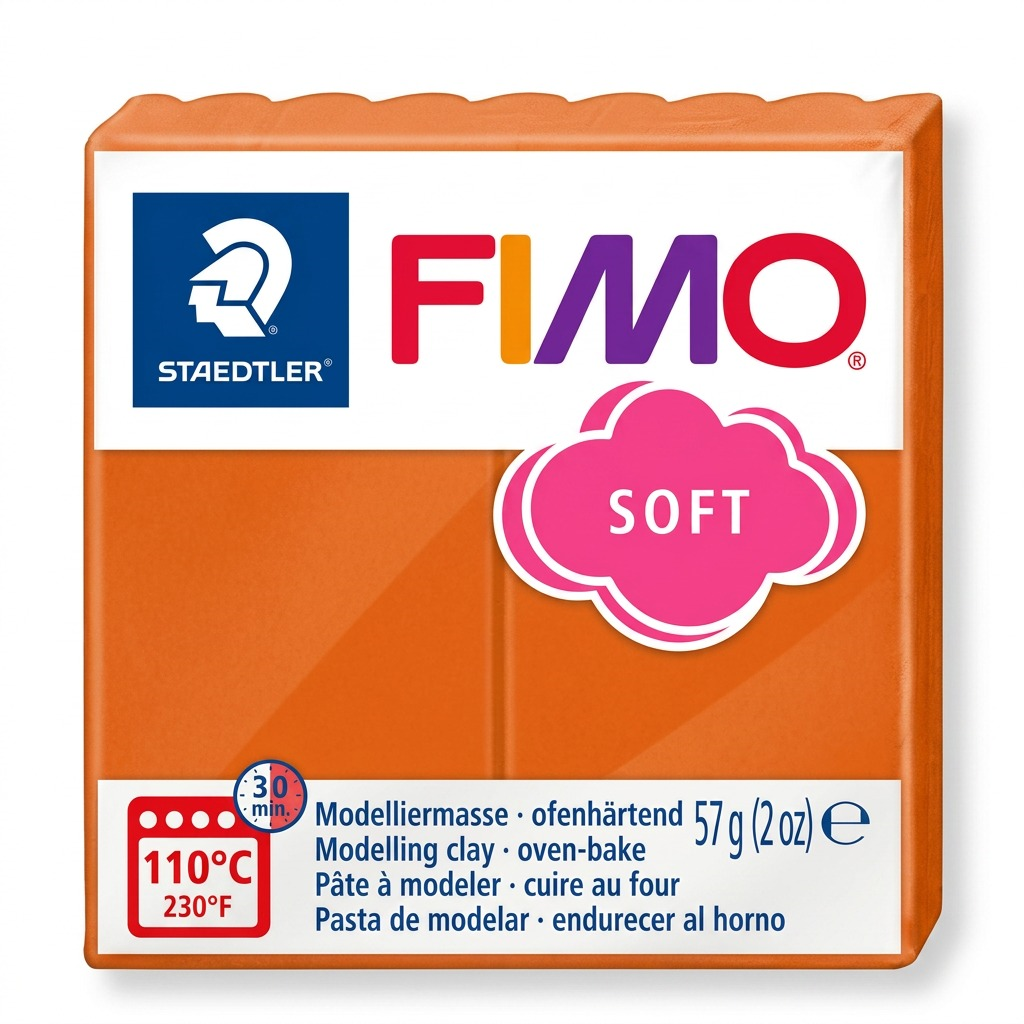 Pure e-commerce hero shot of Staedtler Fimo Soft Cognac modelling clay block on a white background.