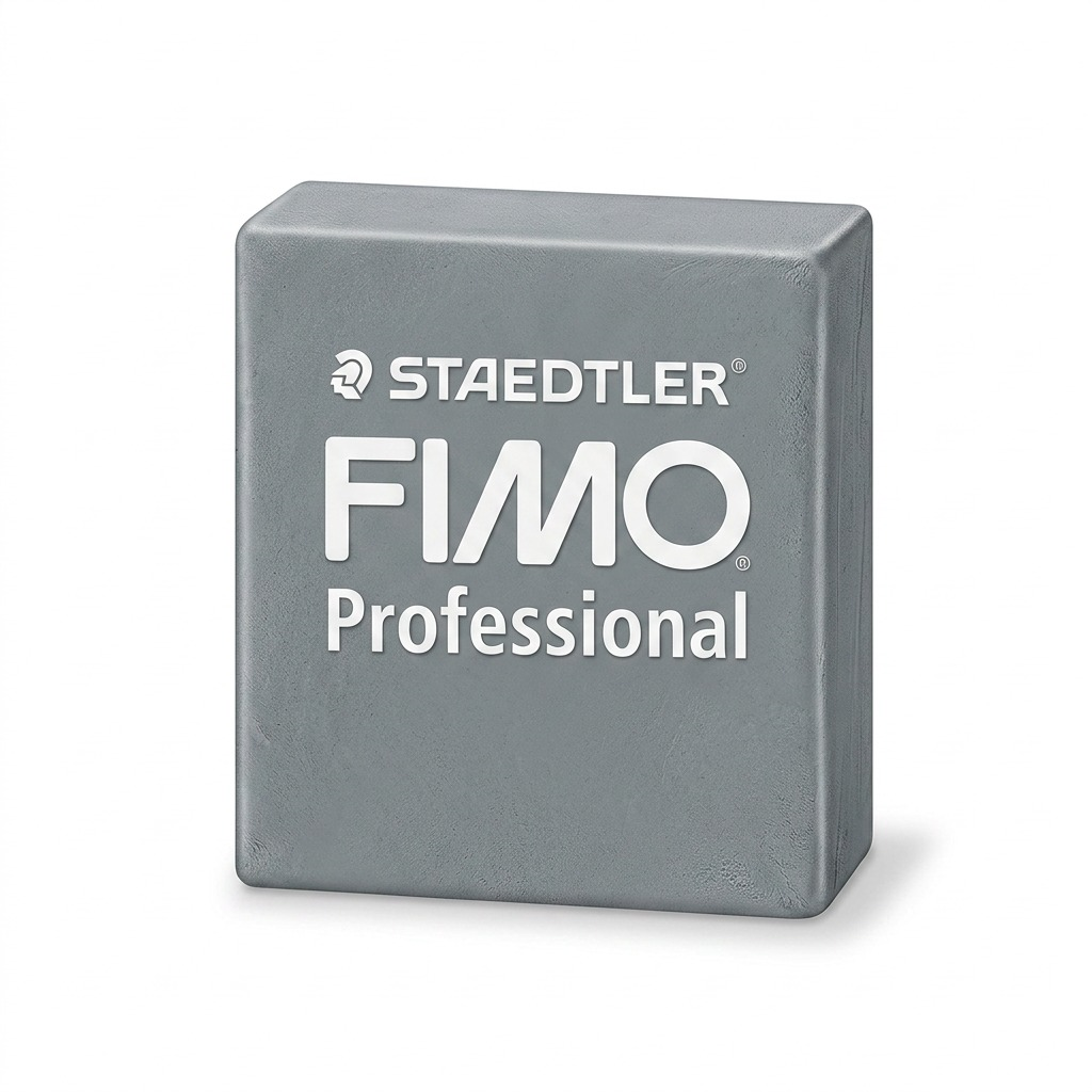 Hero shot: centered, high-resolution photo of one 57g STAEDTLER Fimo Professional Dolphin Grey clay block on white.