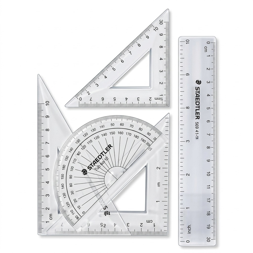 A high-resolution, pure white background product image of the STAEDTLER multi-piece math set.