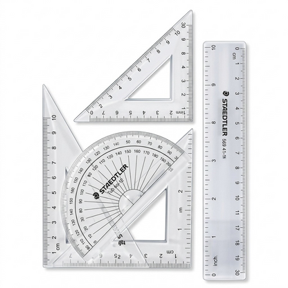 A high-resolution, pure white background product image of the STAEDTLER multi-piece math set.