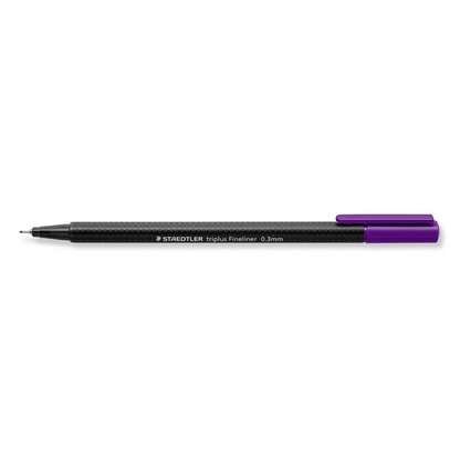 Pure hero shot of the canonical STAEDTLER Fineliner triplus 0.3mm in violet, as seen in image_0.png, resting horizontally.