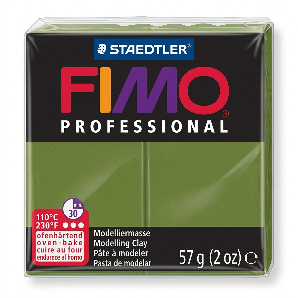 Pure high-resolution hero shot of STAEDTLER Fimo Professional Leaf Green modeling clay (57g block) against a clean white background.