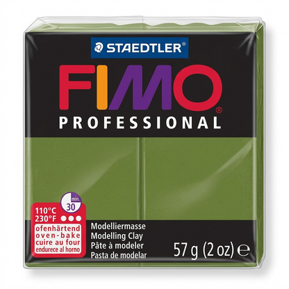 Pure high-resolution hero shot of STAEDTLER Fimo Professional Leaf Green modeling clay (57g block) against a clean white background.