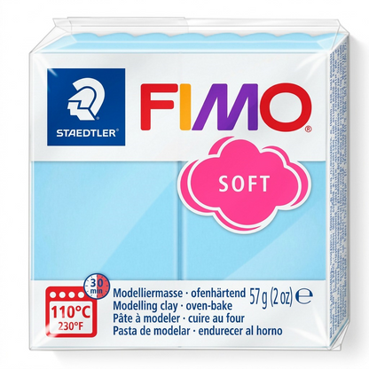 Staedtler Fimo Soft Aqua 57g modelling clay in its transparent pack against a pure white background.