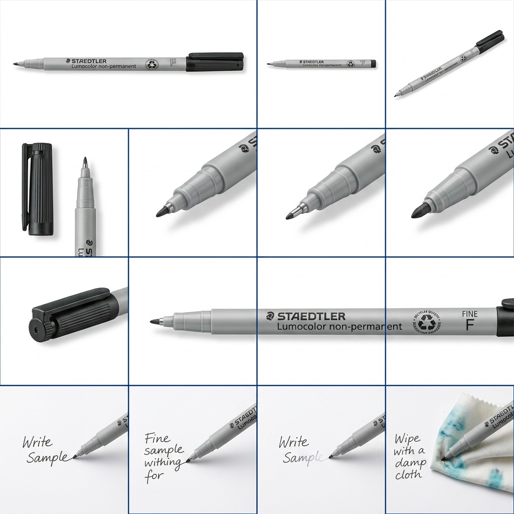 An 8-cell product matrix for the Staedtler Lumocolor non-permanent fine black marker 316-9-10.