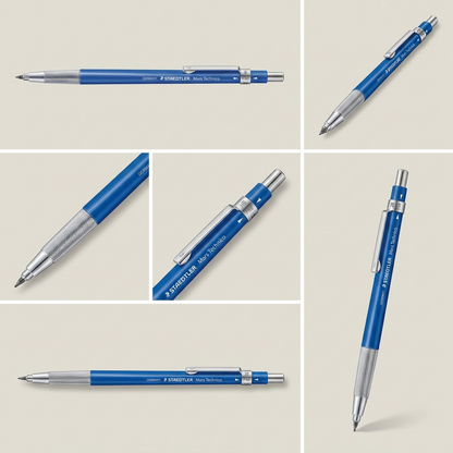 A visual matrix displaying the STAEDTLER Mars 780 mechanical pencil from five precise angles against a white grid background.