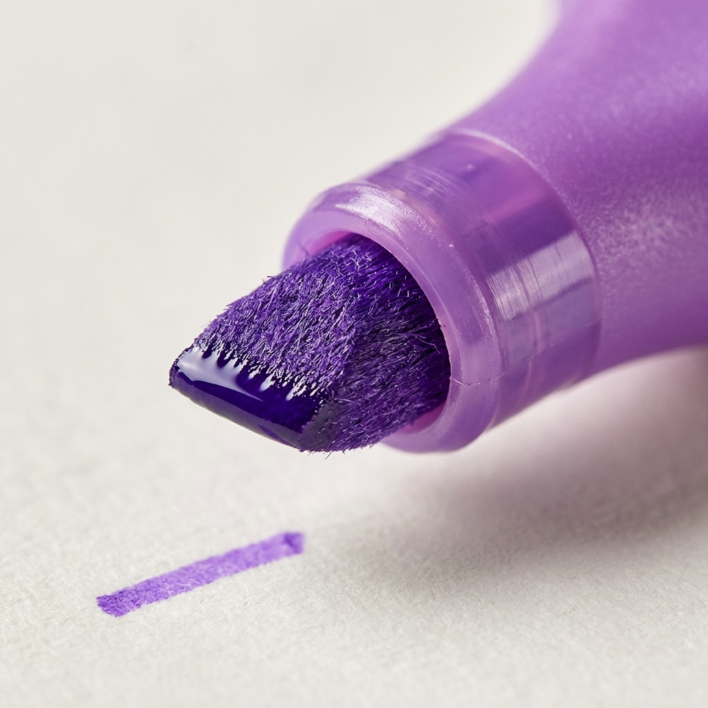 Extreme macro view showing the precise chisel tip fibers of the STAEDTLER Textsurfer violet highlighter.