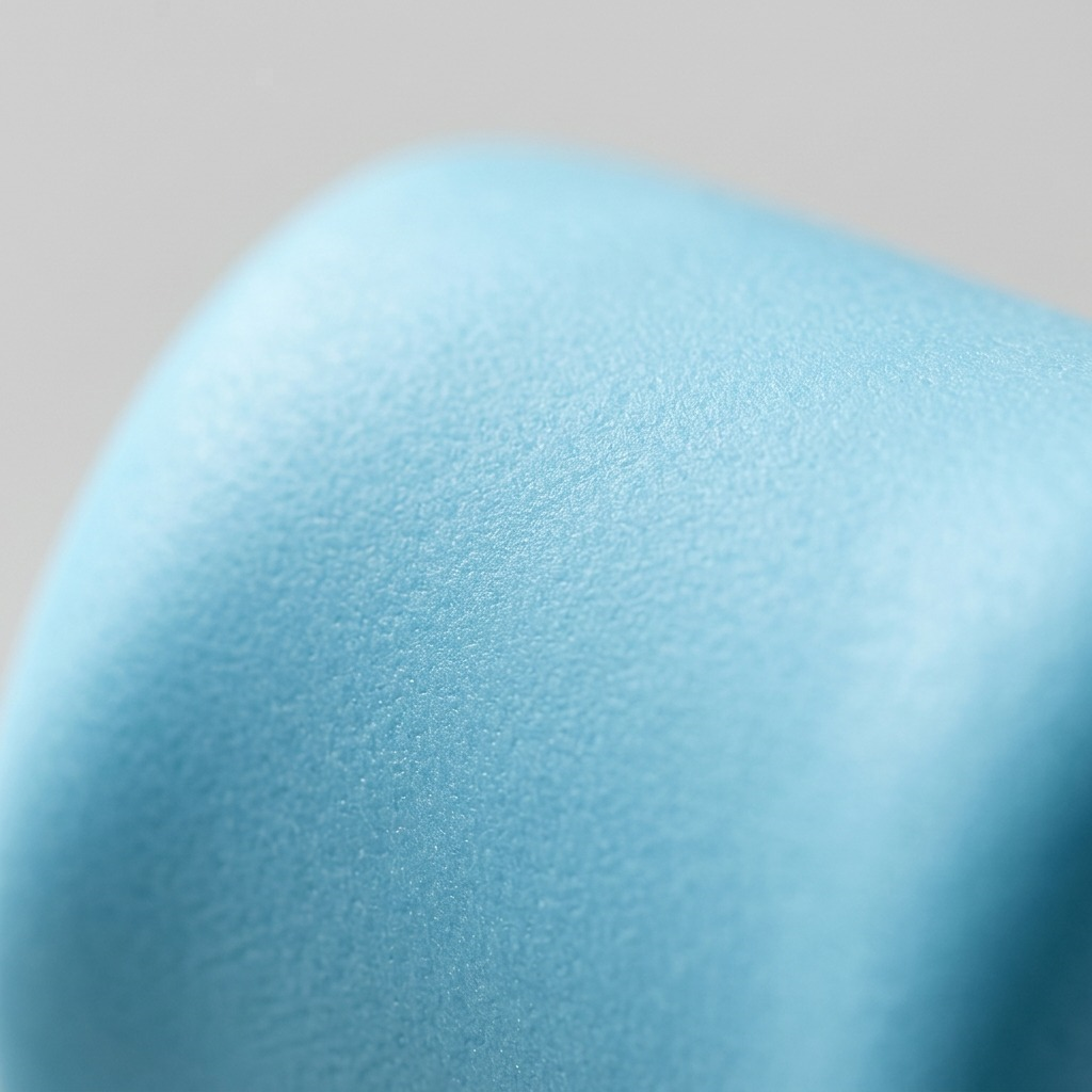 An extreme macro photograph showcasing the smooth, fine fine-grained surface of Fimo Soft Aqua polymer clay.