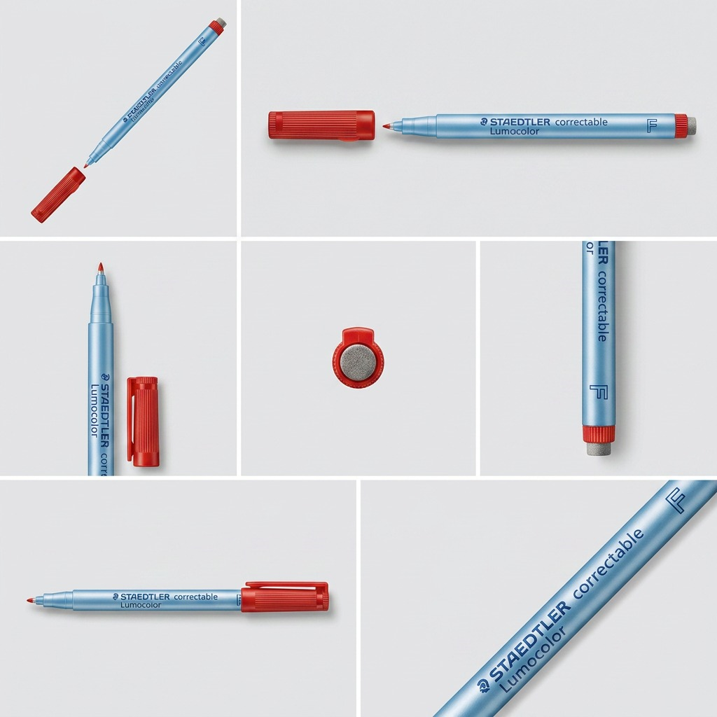 Matrix showing the same STAEDTLER correctable marker from six different useful angles.