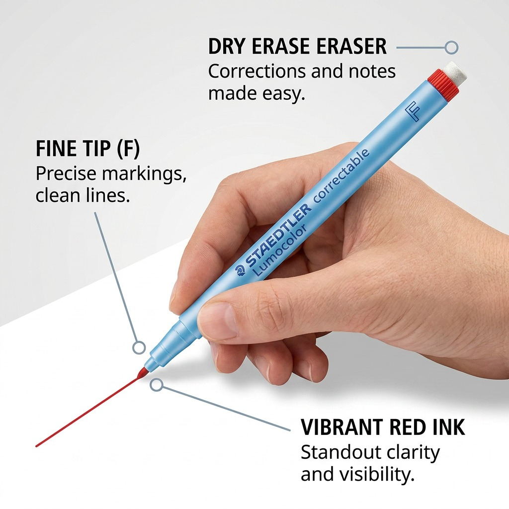 STAEDTLER Lumocolor non-permanent marker featuring a dry erase eraser for easy corrections.