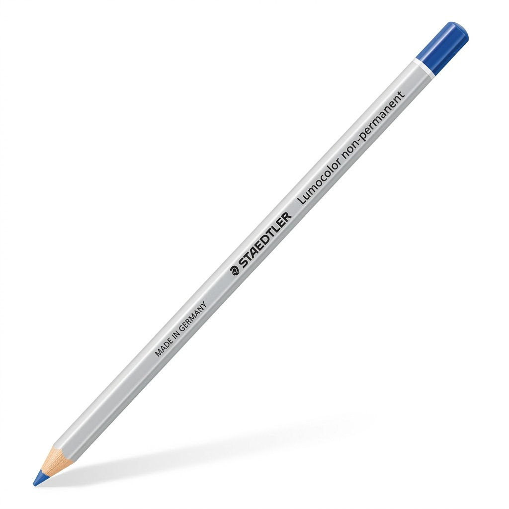 A single STAEDTLER OmniChrom blue pencil centered against a pure white background.