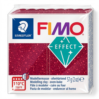 Pure high-resolution hero shot of a single 57g (2 oz) block of STAEDTLER Fimo Effect Galaxy Red modeling clay.