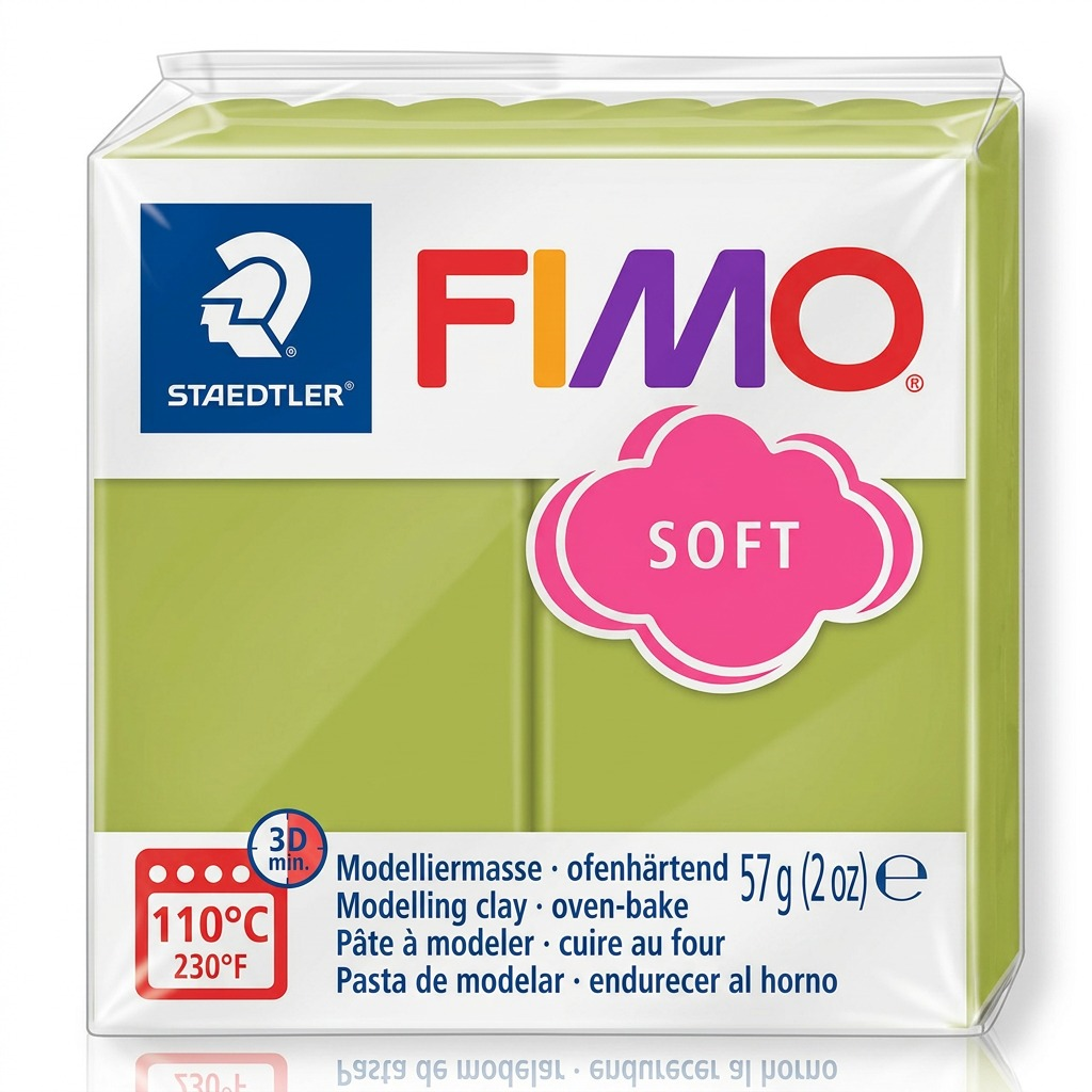 A crisp high-resolution hero shot of the Fimo Soft Pistachio modelling clay block as an ecommerce product image.