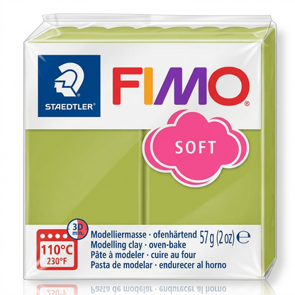 A crisp high-resolution hero shot of the Fimo Soft Pistachio modelling clay block as an ecommerce product image.