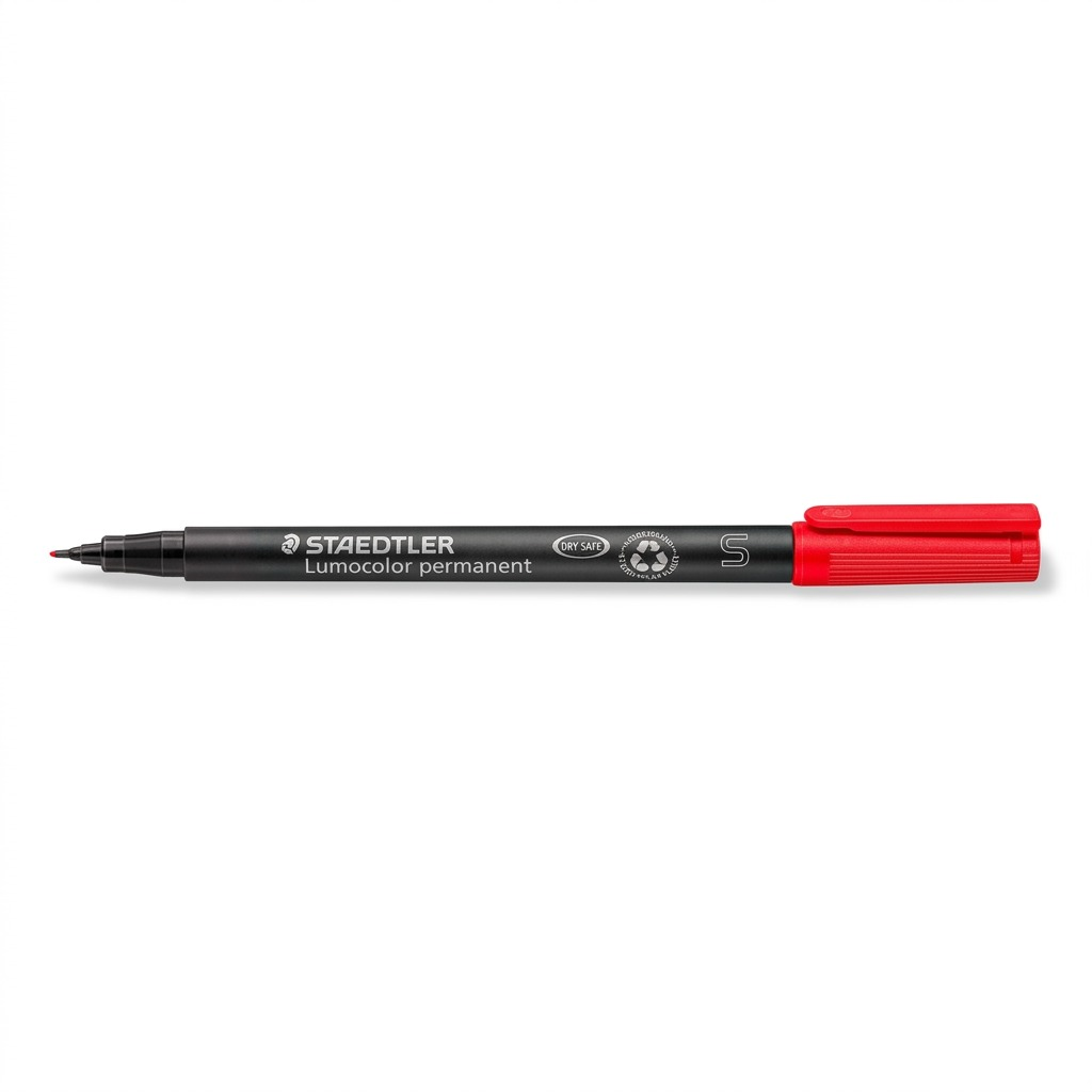 STAEDTLER Lumocolor 313-2 superfine permanent marker with red ink.