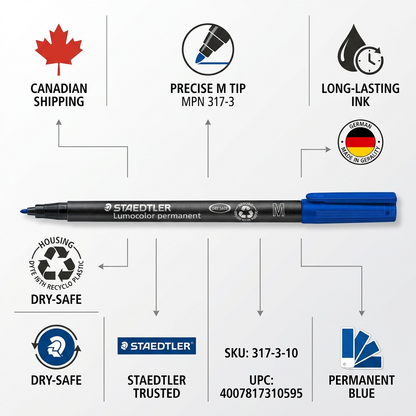 Infographic matrix highlighting the reliability of the STAEDTLER permanent marker with authority cues.