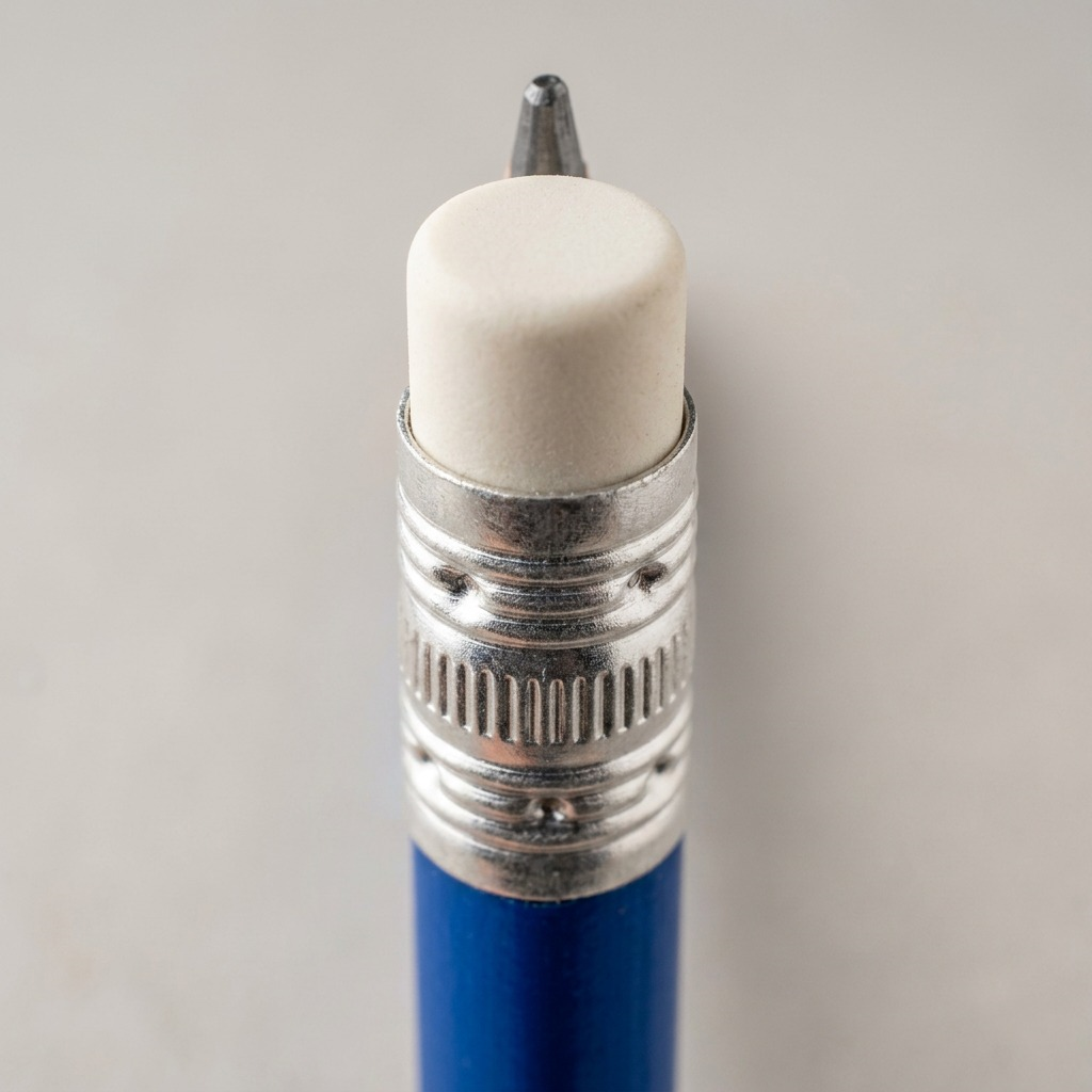 Extreme macro view of the STAEDTLER HB jumbo pencil's eraser and ferrule detail against grey.