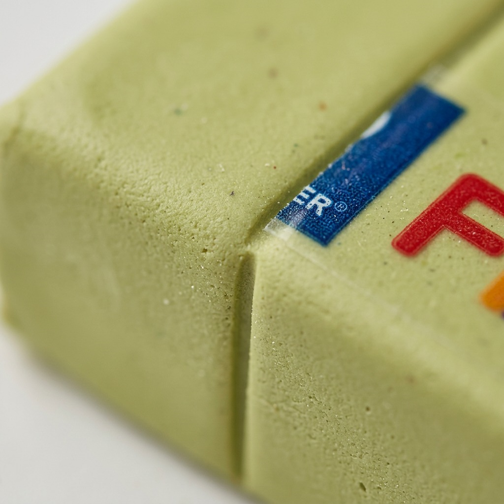An extreme close-up photograph of the textured surface of the soft pistachio-green FIMO modeling clay.