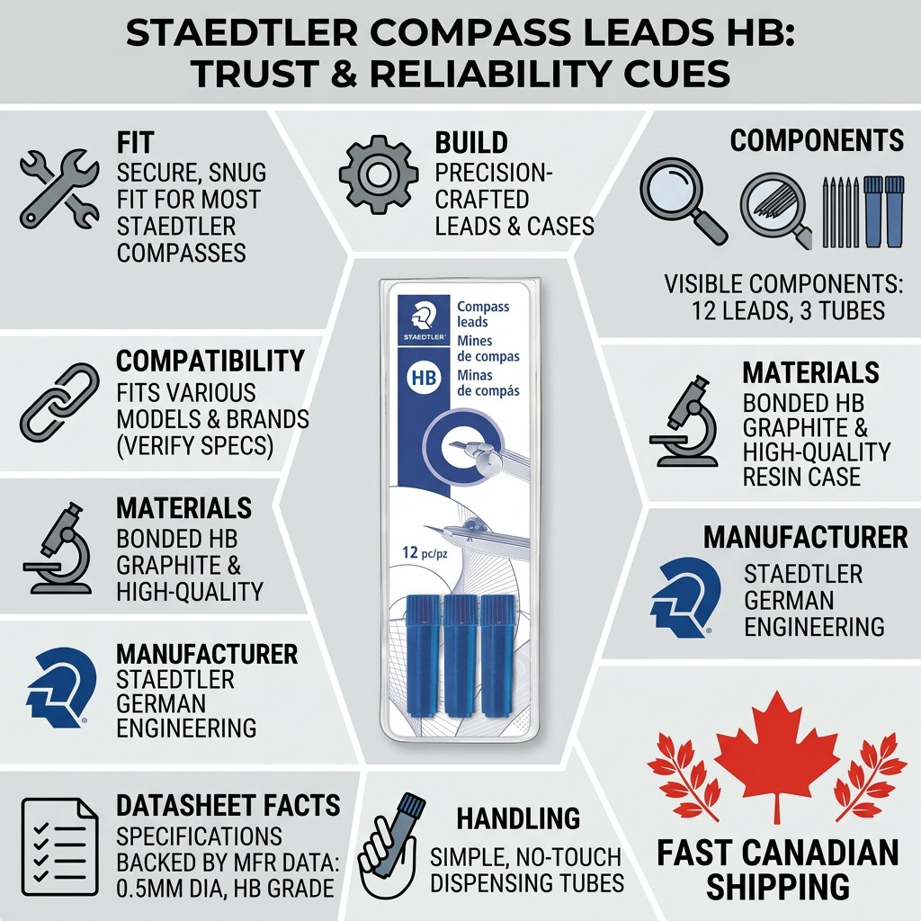 Infographic matrix for STAEDTLER HB compass leads, featuring factual trust and authority cues.