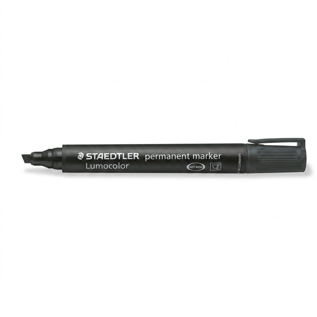 A pure, high-resolution hero shot of one STAEDTLER Lumocolor permanent marker on a white background.