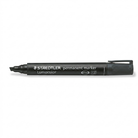 A pure, high-resolution hero shot of one STAEDTLER Lumocolor permanent marker on a white background.