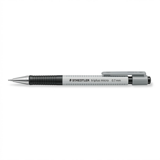 A high-resolution, centered image of the STAEDTLER triplus micro 0.7 mm mechanical pencil on a pure white background.