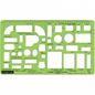 A high-resolution product photograph of the green plastic Staedtler 977 129 Home Furnishing Template, featuring a variety of architectural symbols and measurements.