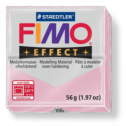High-resolution ecommerce hero shot of a single block of STAEDTLER FIMO Effect Rose Quartz modelling clay on a pure white background.