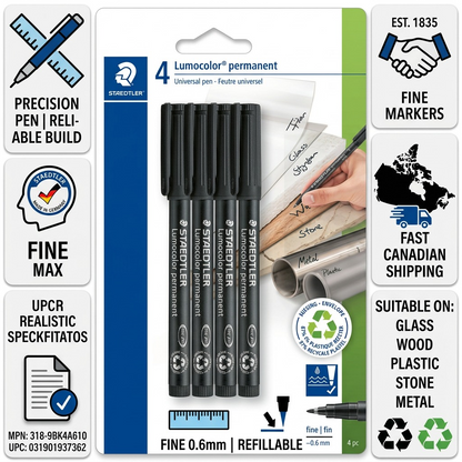 PDP infographic with 4pc STAEDTLER black markers, icons, and text for confidence and fast Canadian shipping.